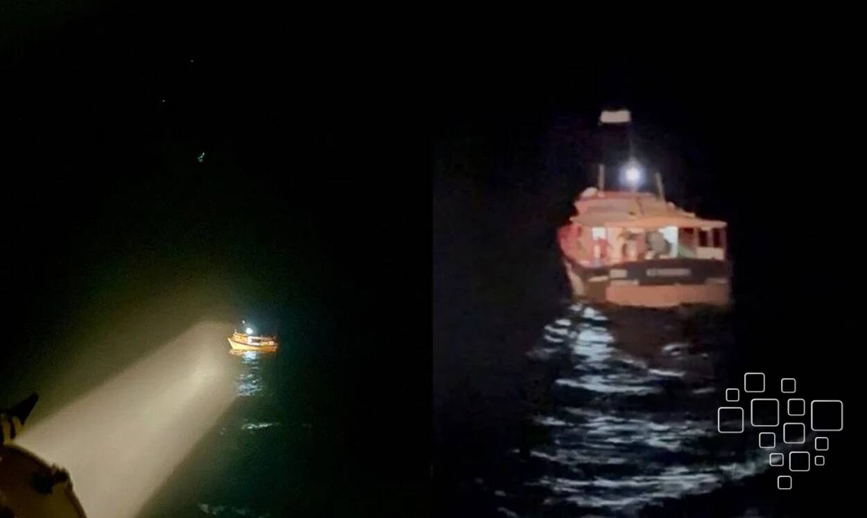 Pesqueiro S.E. Pescados iluminado no mar durante a operação de busca e salvamento